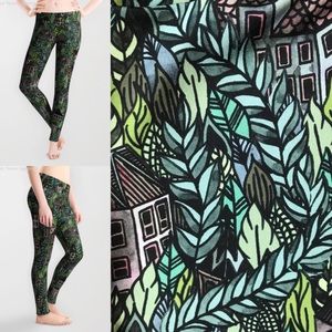 Society6 “Little Forest Town” leggings NWOT